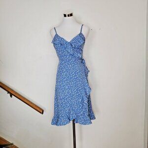 PatPat Wrap Dress Size S Light Blue White Hearts Sleeveless